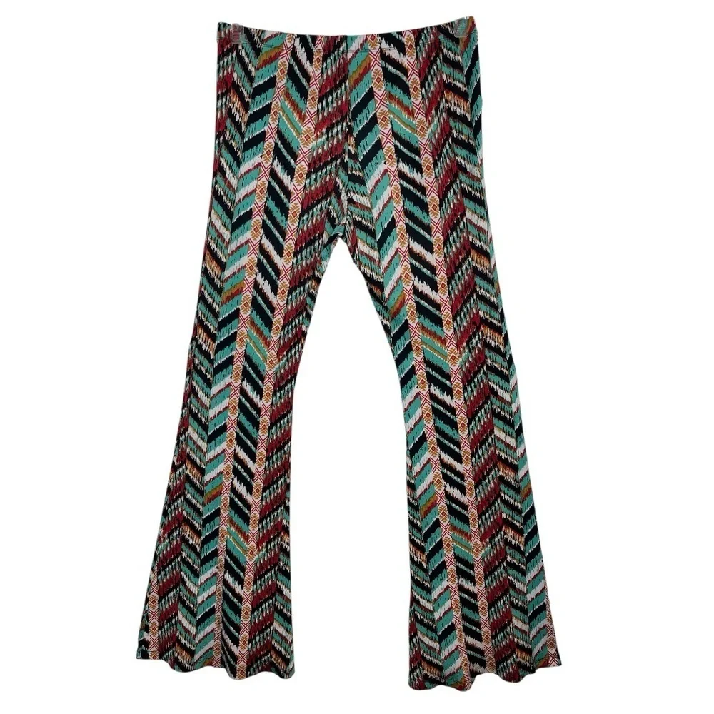Wrangler Multicolor Chevron Bold Print Palazzo Flare Pants Retro Bohemian Medium